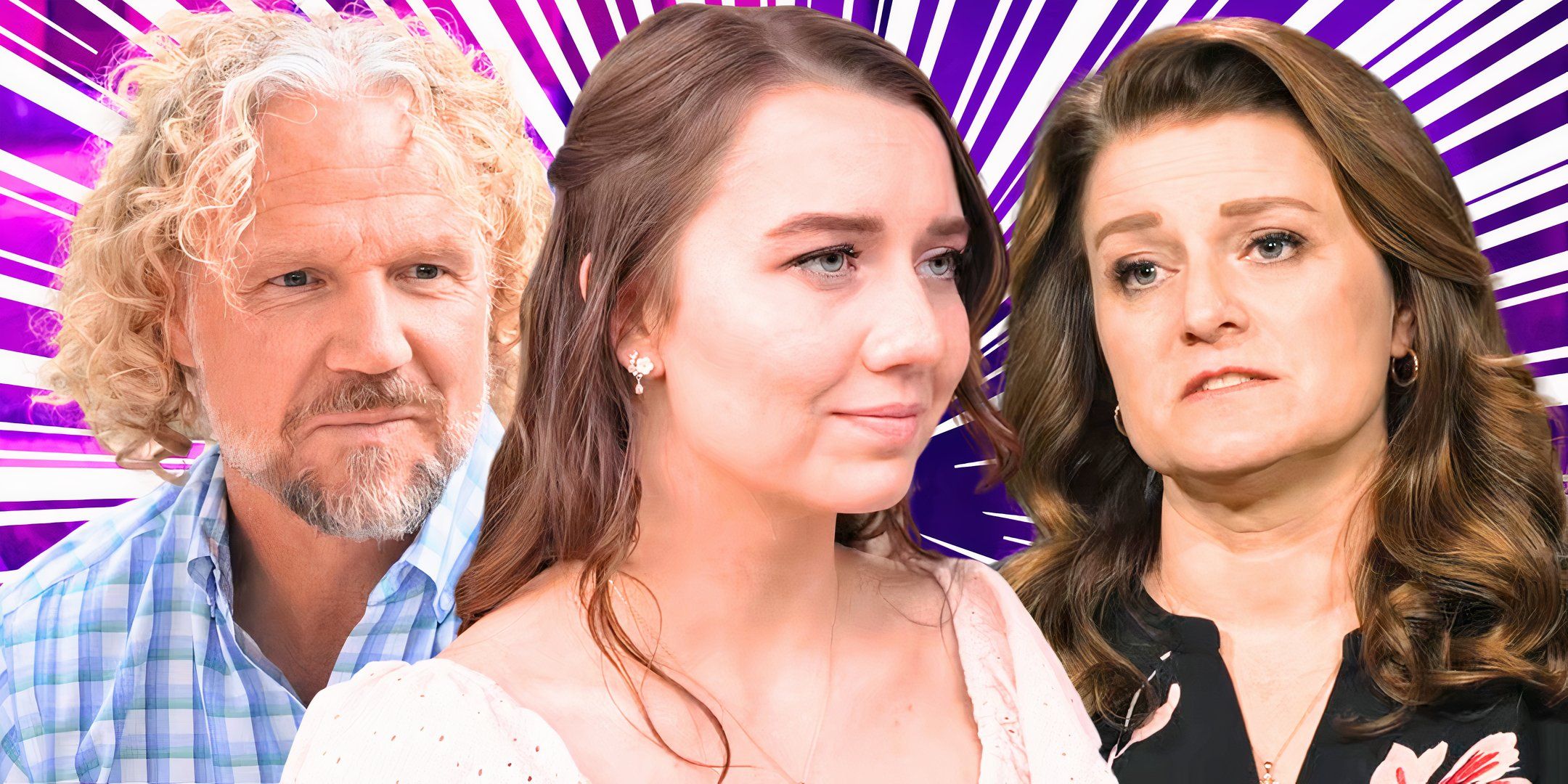 sister wives stars kody robyn and aurora brown in intense montage with only aurora smiling