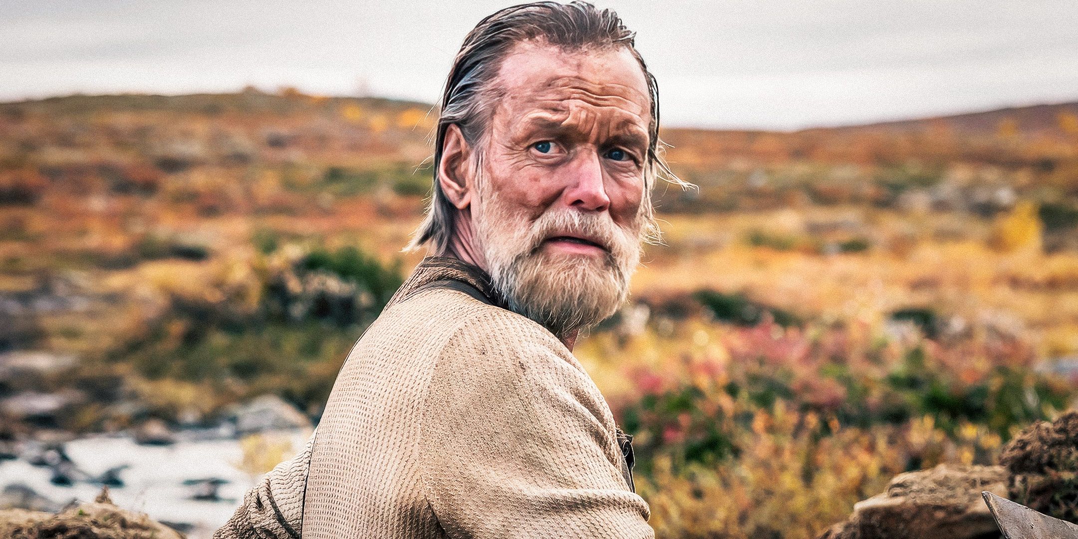 Jorma Tommila as Aatami Korpi​​​​​​​ looking over his shoulder in Sisu