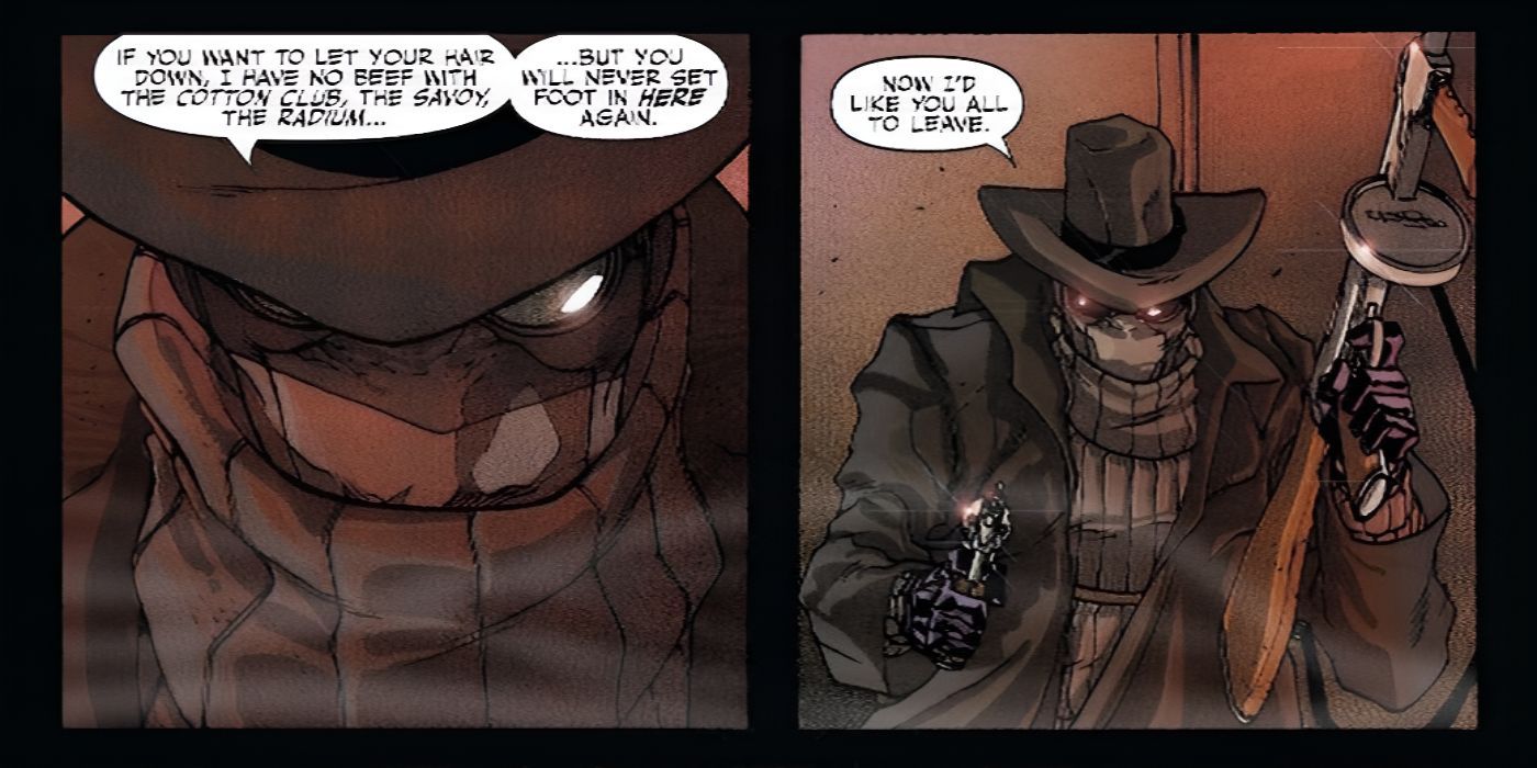 Spider-Noire Uses A Gun To Intimidate His Enemies