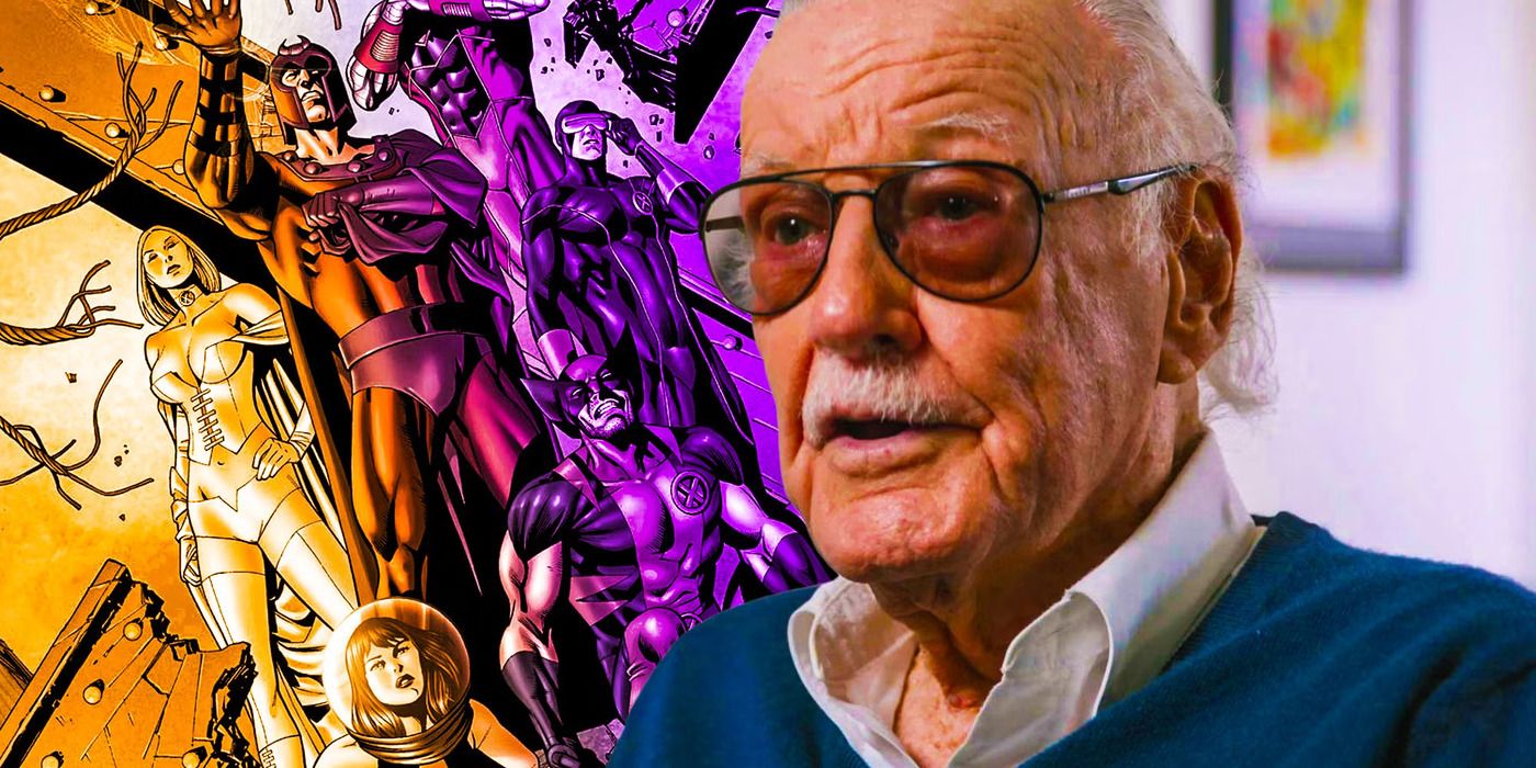 Stan Lee With the X-Men Behind Him On One Side