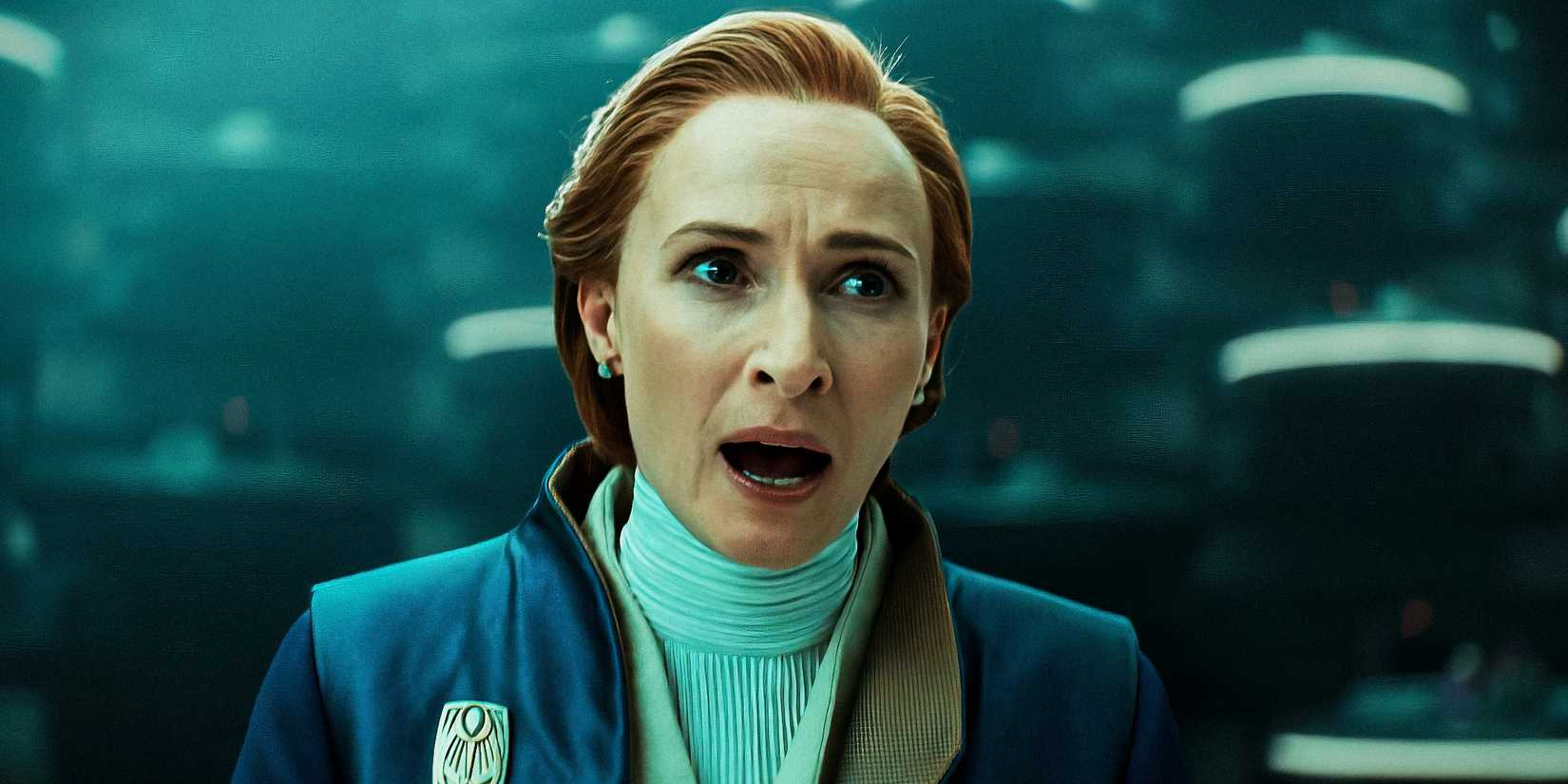 Mon Mothma delivering her speech before the Senate in Andor season 2