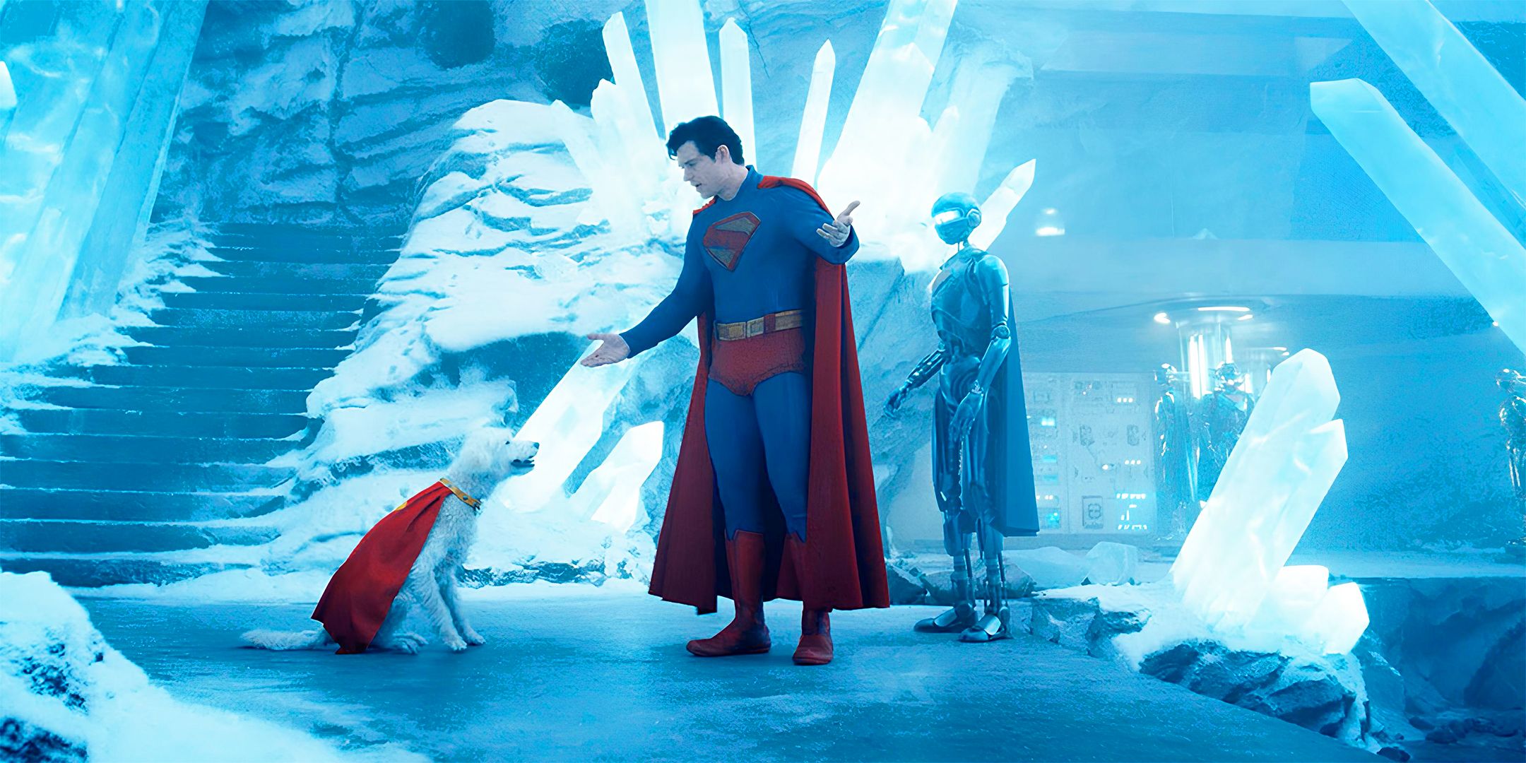 Superman and Krypto the Super dog in the Fortress of Solitude