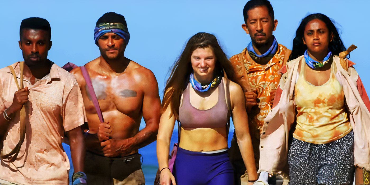 De återstående Survivor säsong 48 spelare som går på en strand tillsammans