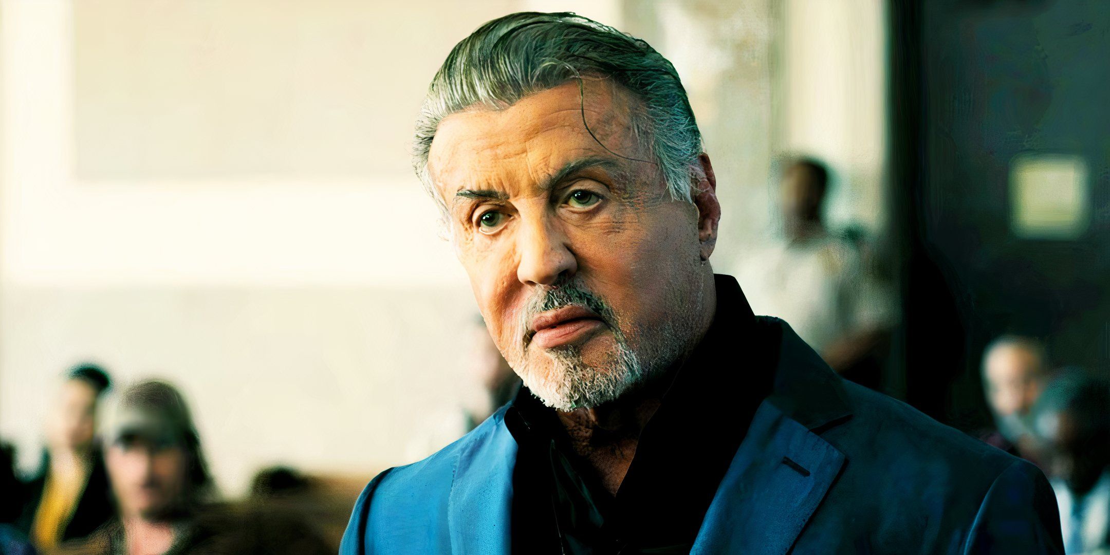 Sylvester Stallone looking concerned as Dwight Manfredi in Tulsa King season 2