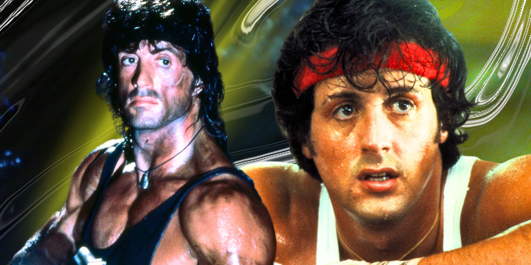 Sylvester Stallone as Rocky Balboa and John Rambo.