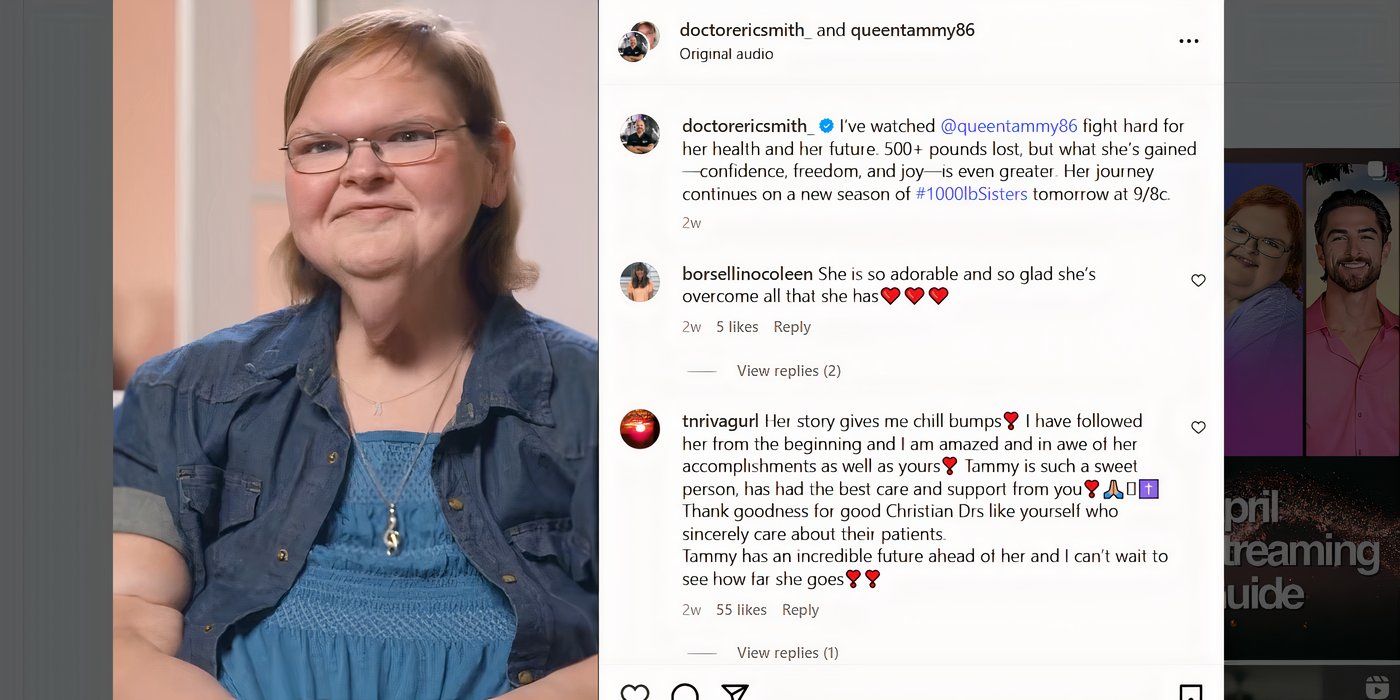 Tammy Slaton de hermanas de 1000 lb sonriendo en una parte superior azul con un peso más bajo