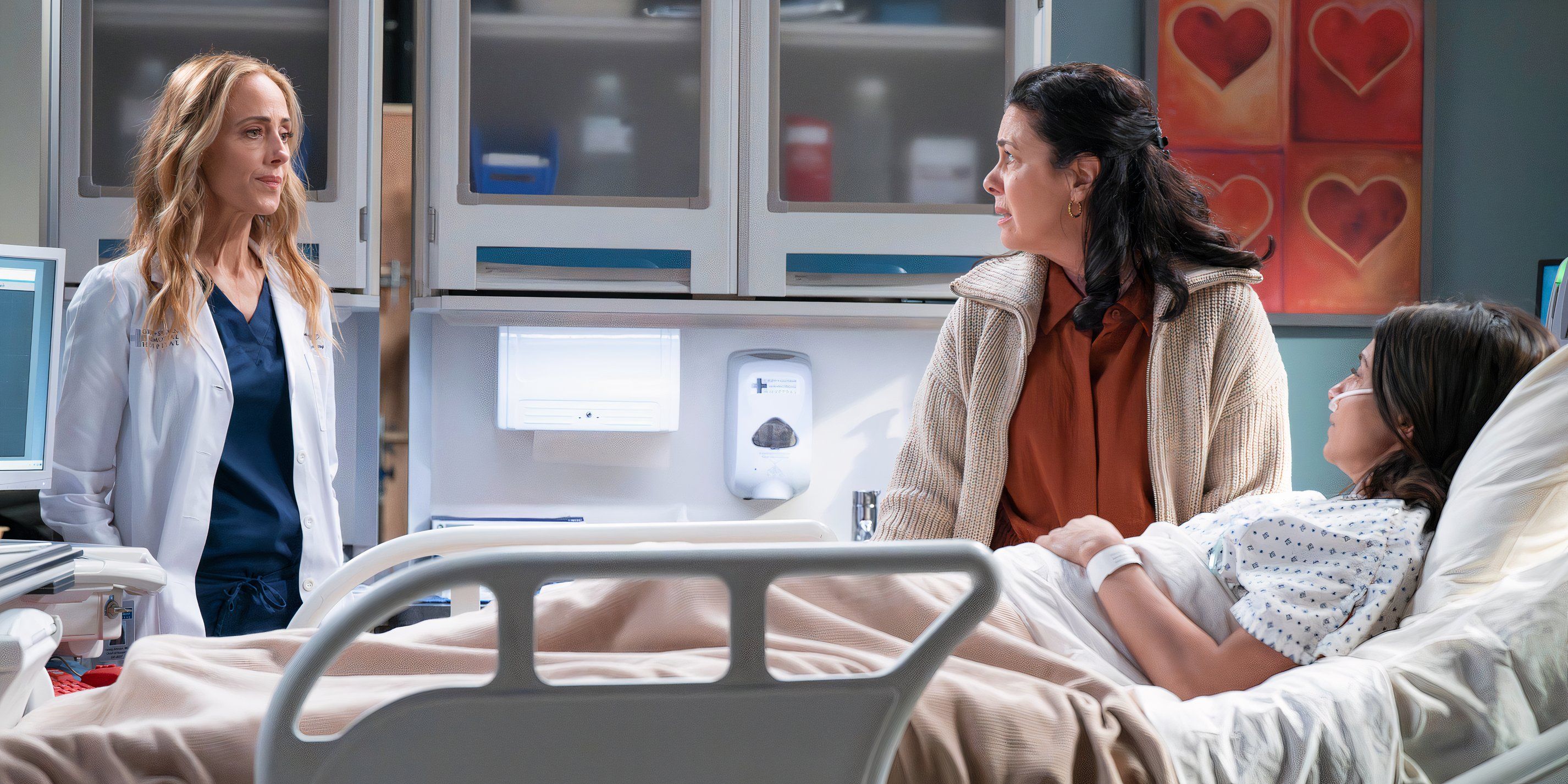 Teddy talking with Nora and a visitor in Grey's Anatomy season 21 episode 18