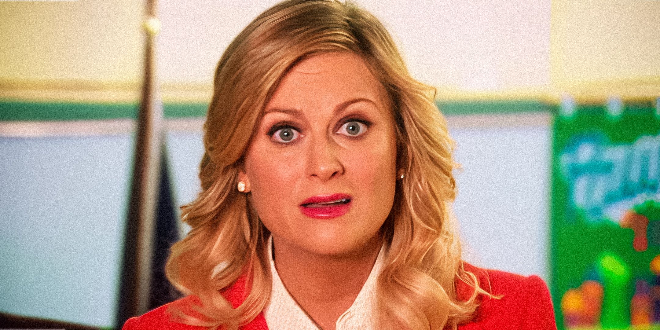 A confused looking Leslie Knope, played by Amy Poehler in Parks % Rec.