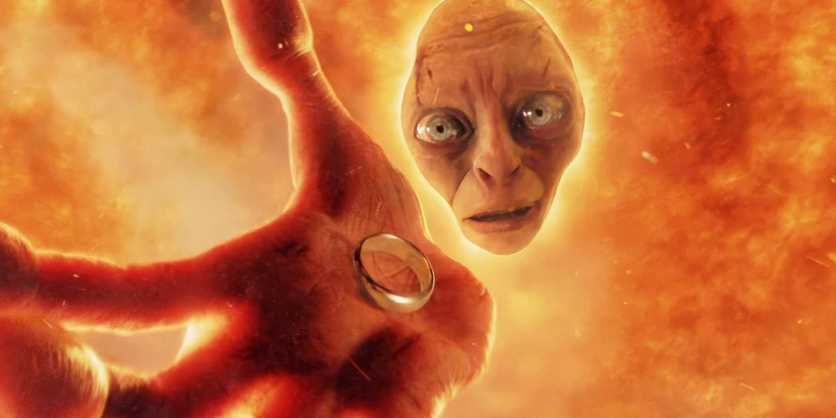 Gollum and the One Ring being submerged by the lava of Mount Doom in The Lord of the Rings: The Return of the King