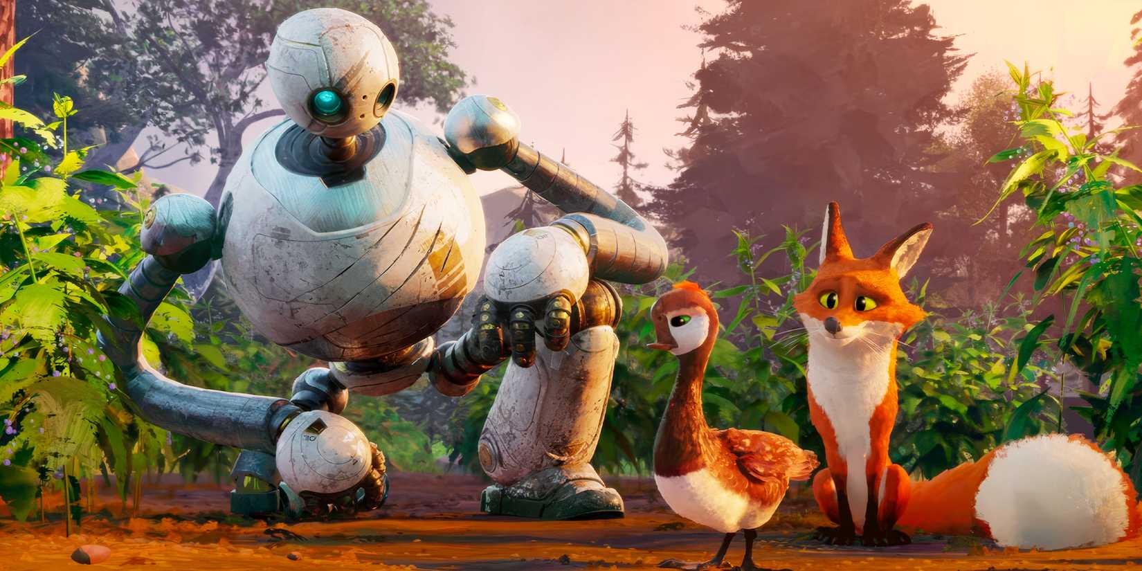 Roz with Brightbill and Fink in The Wild Robot