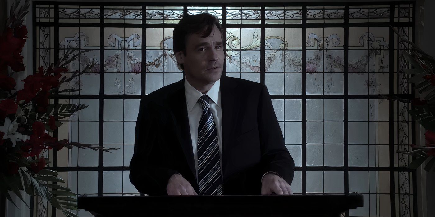 Wilson giving a profound speech at House's funeral in the final episode of House.