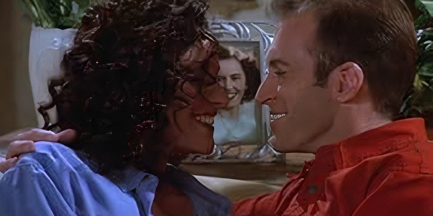 Elaine and Billy smiling at one another, just as they're about to kiss, in the Seinfeld episode "The Sponge."