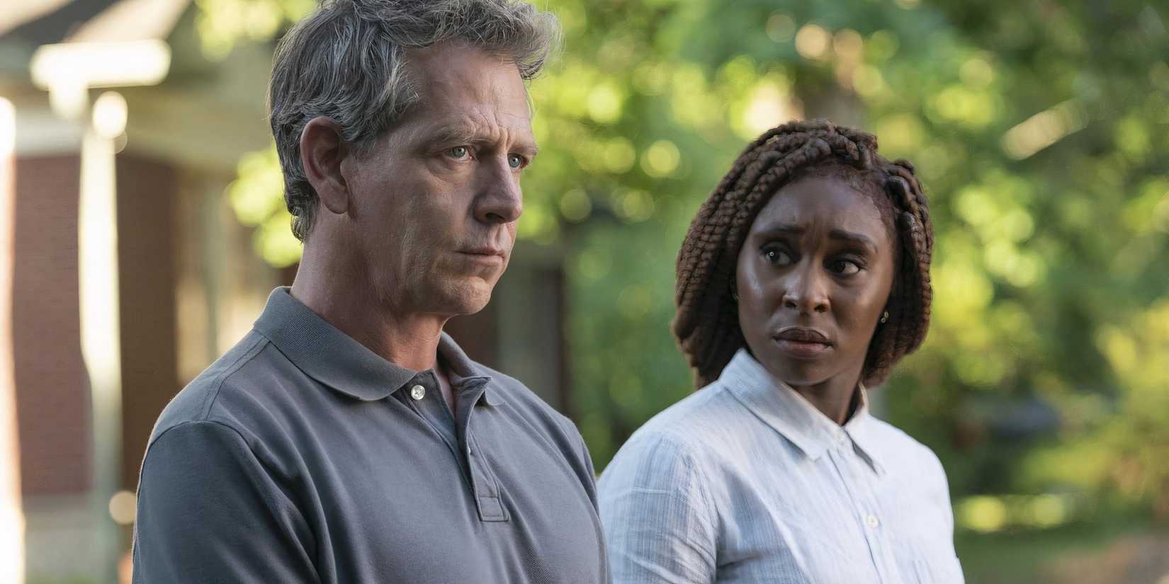 Ben Mendelsohn and Cynthia Erivo standing next to each other in The Outsider
