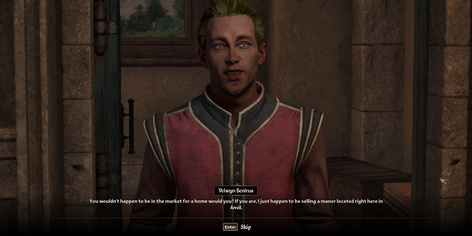 Velwyn Benirus offering to sell his manor in Oblivion Remastered