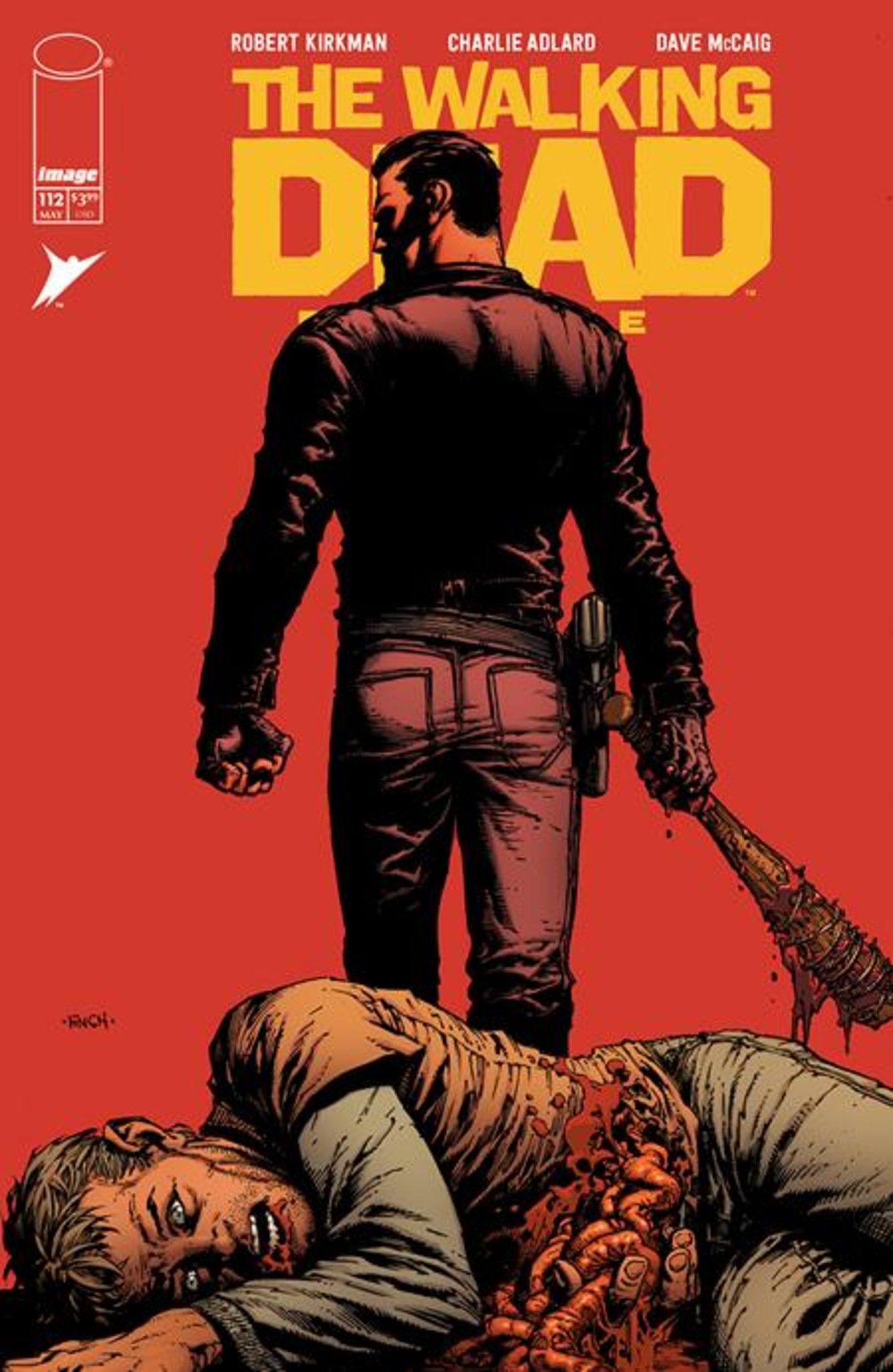 Walking Dead Deluxe #112, Negan walking away from a disembowled body