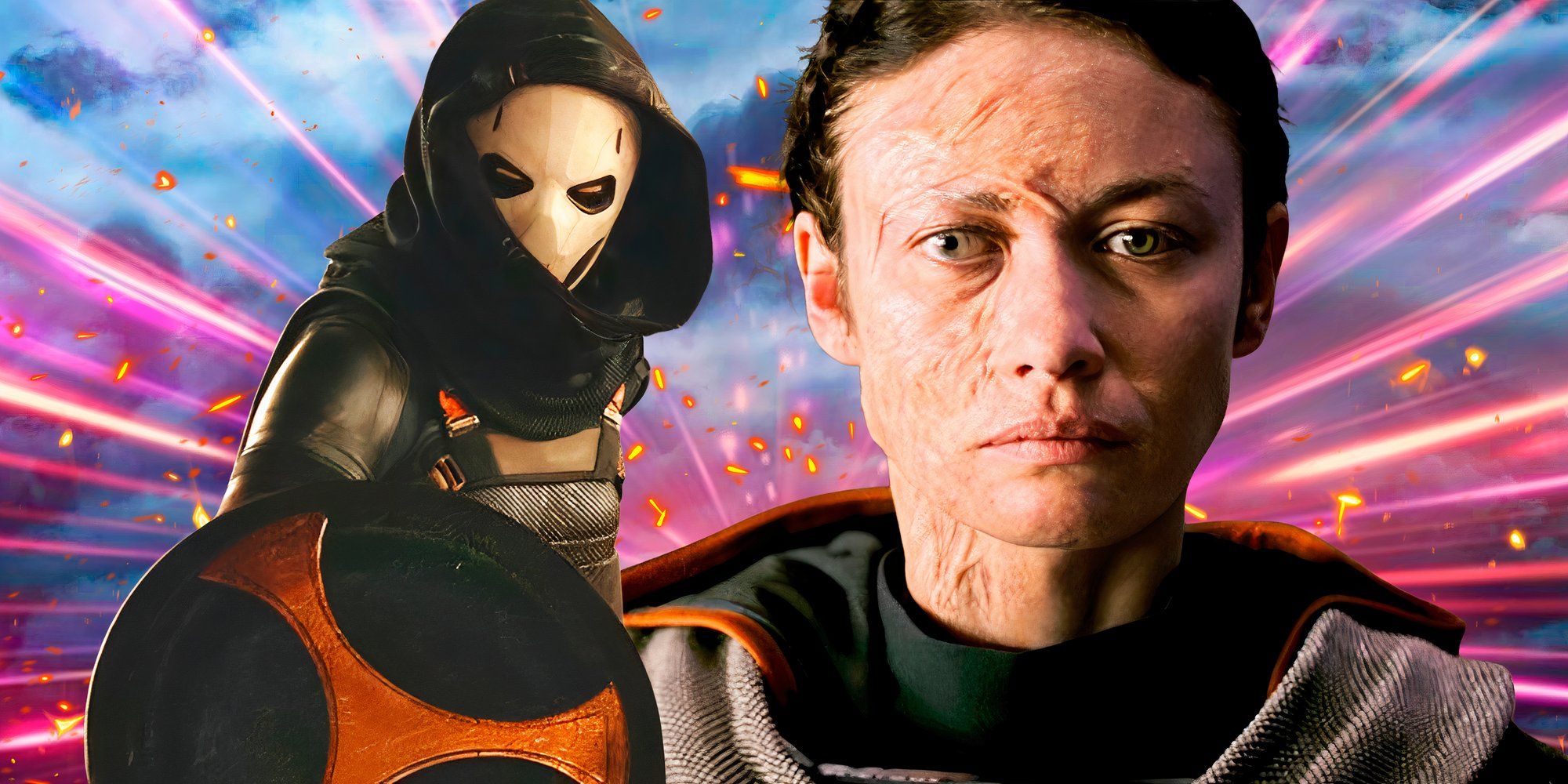 Taskmaster dari Thunderbolts dengan topengnya menyala, dan juga membuka kedok dan terlihat sedih dalam Black Widow