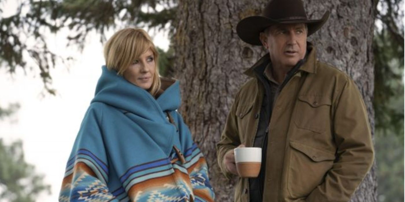 Yellowstone Beth in blue poncho (L) next to John (R)