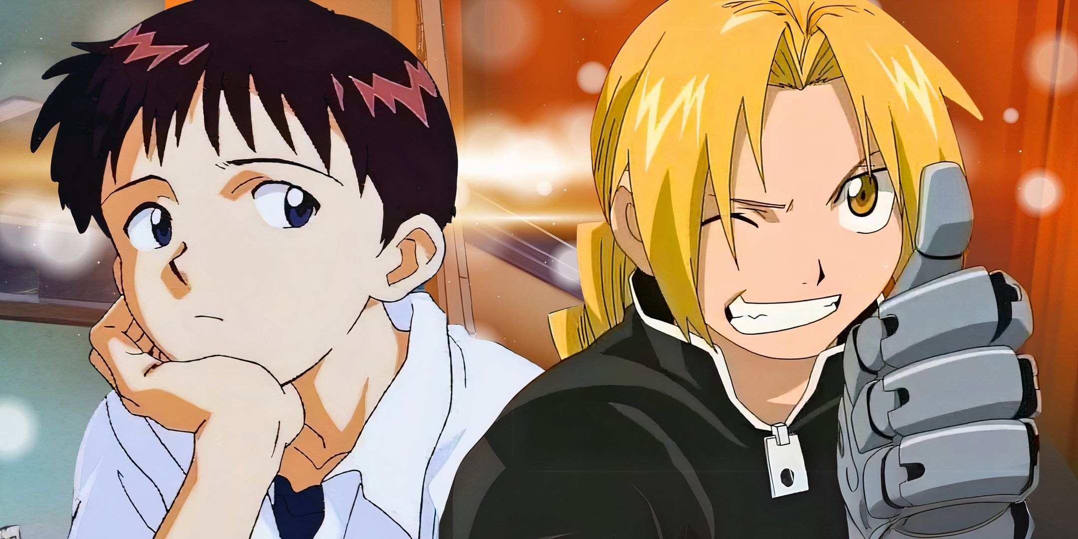 A collage image featuring Shinji from Evangelion on the left and Edward Elric from Fullmetal Alchemist on the right.