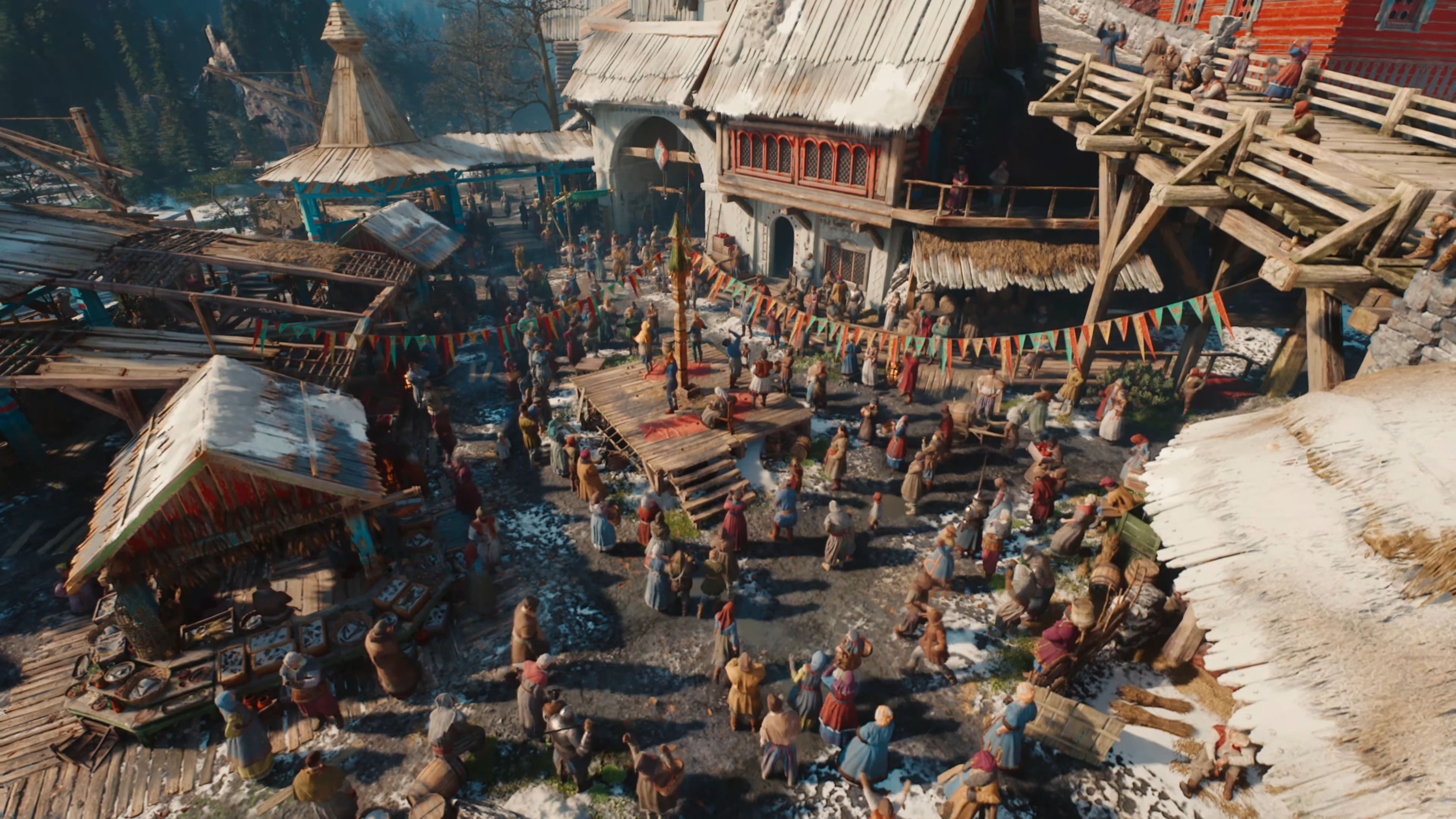 A crowded city in a screenshot from The Witcher 4.