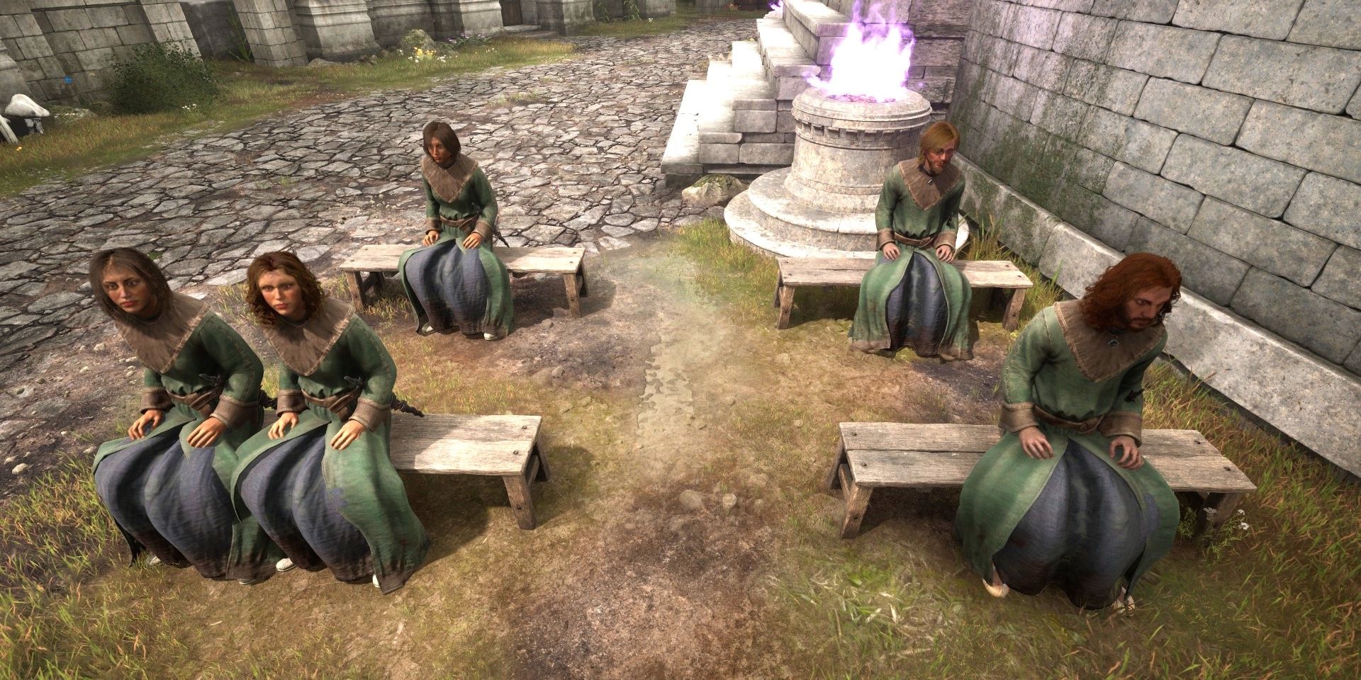 A group of mage apprentices sat at the Arcane University in Oblivion Remastered