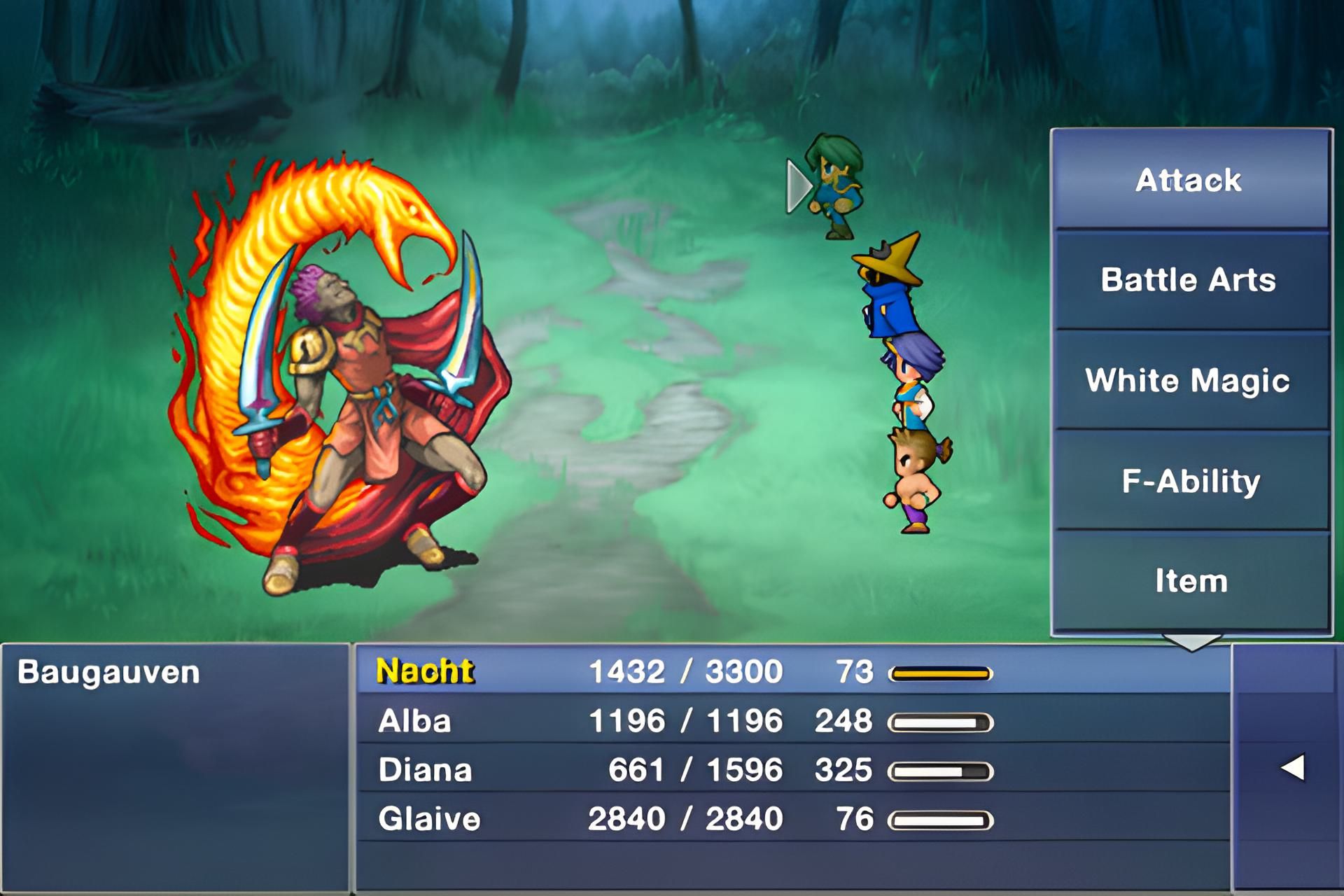 A screenshot of a battle from Final Fantasy Dimensions.