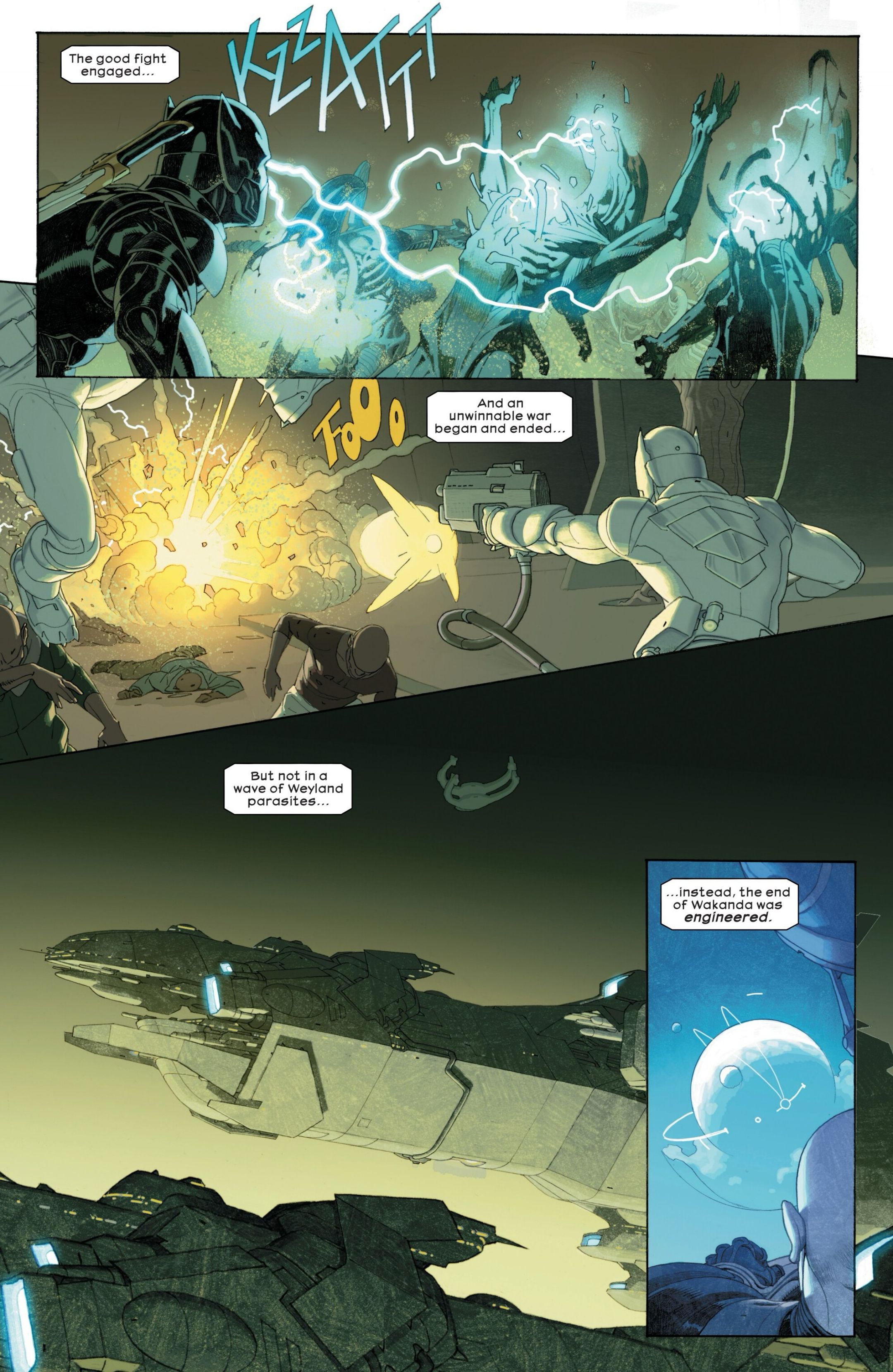 Conflitto tra Wakanda e gli ingegneri in Aliens vs Avengers #4