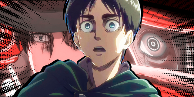 Attack against Titan - Eren Yeager shocked by the scene of the Levi clown and Mikasa trying to recover Eren from the Reiner scene in the background