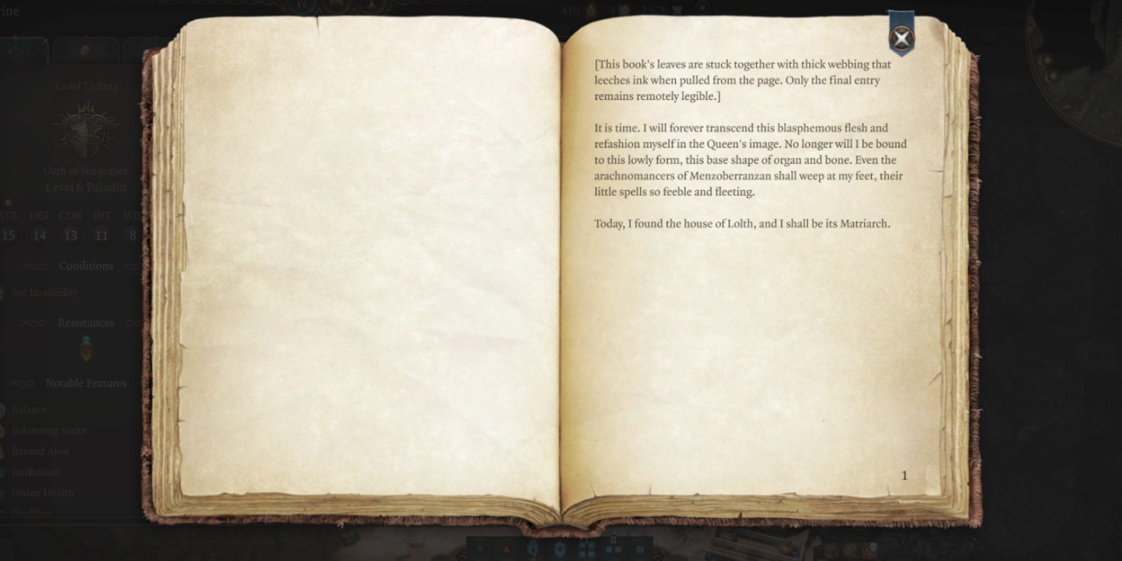 Baldur's Gate 3 Whispering Depths Web-Covered Journal