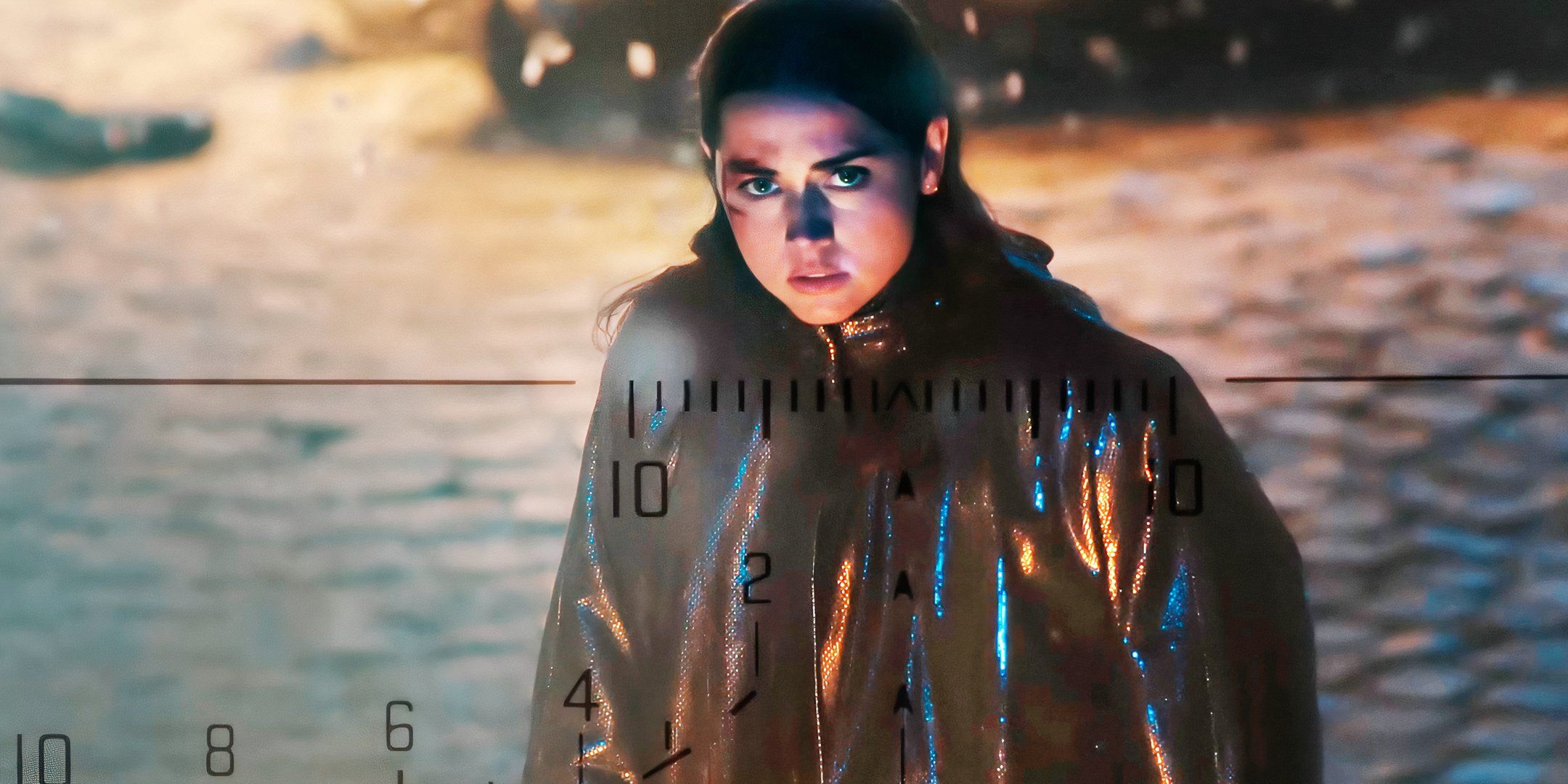 Eve (Ana de Armas) in the crosshairs of a rifle looking cautious in From the World of John Wick: Ballerina