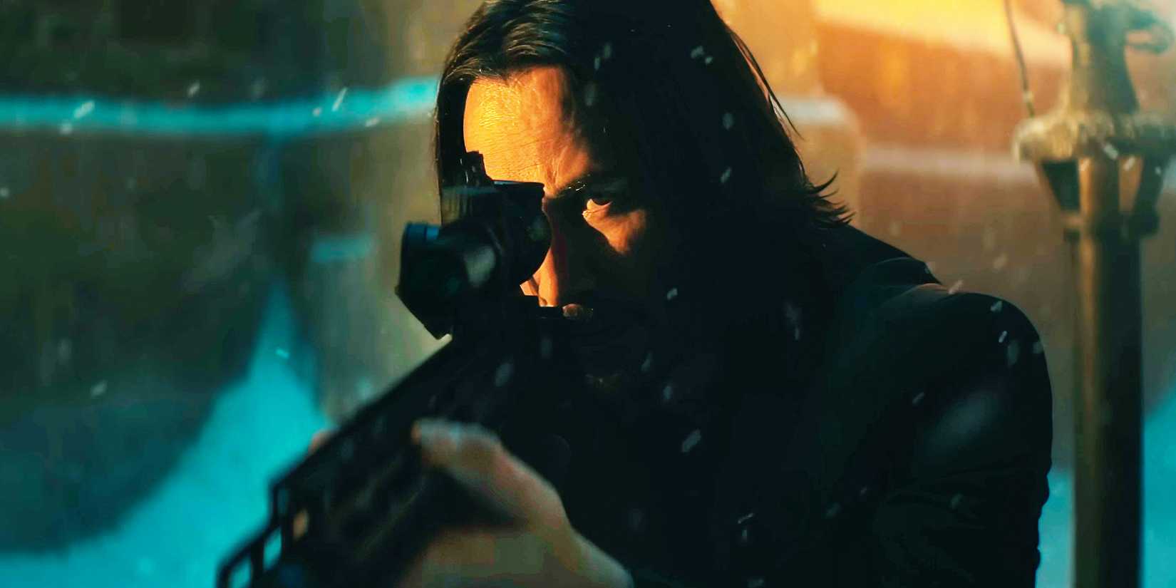 John Wick pointing a gun in Ballerina