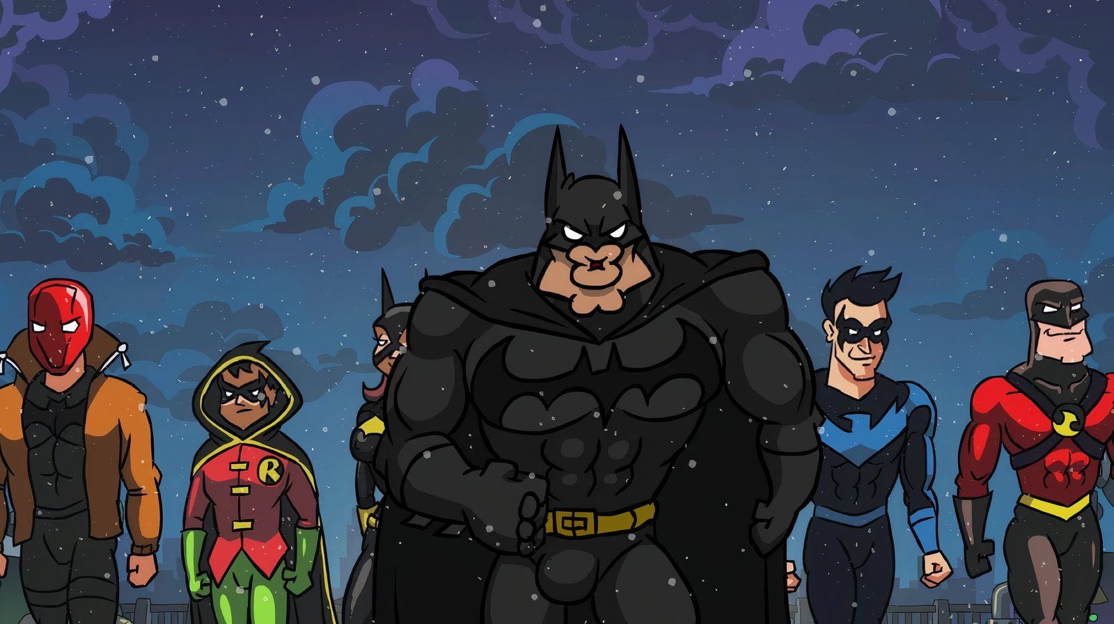 Red Hood, Batman, Robin e Nightwing in Batmetal