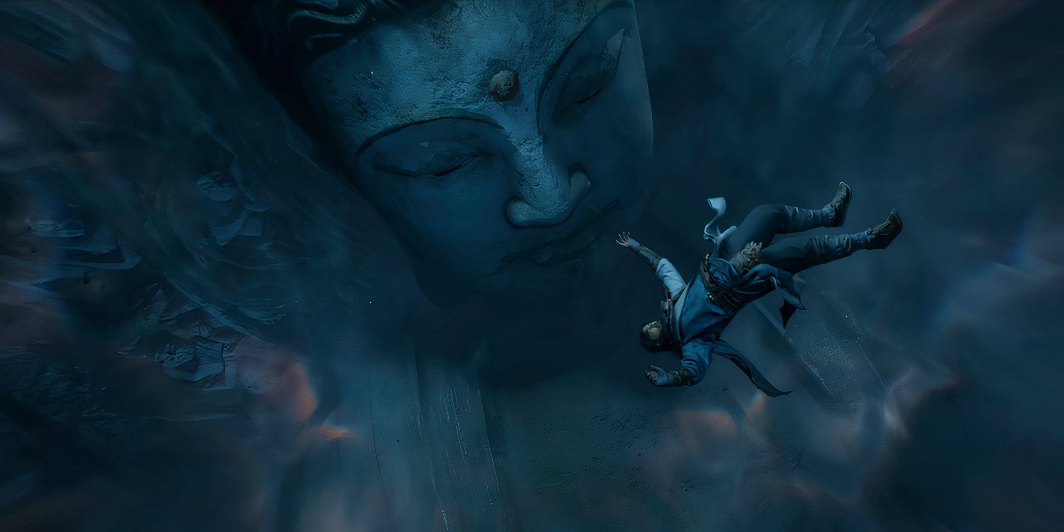 Blood Message character falling with statue