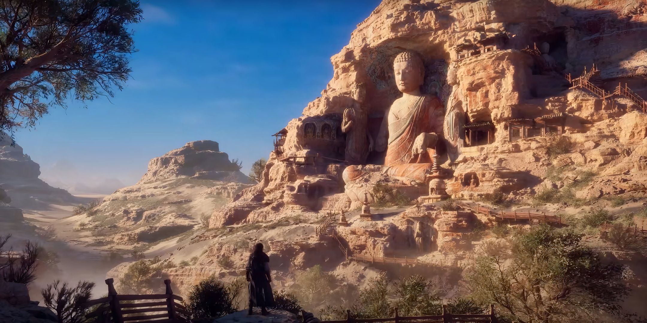 Blood message mountainside with buddha statue