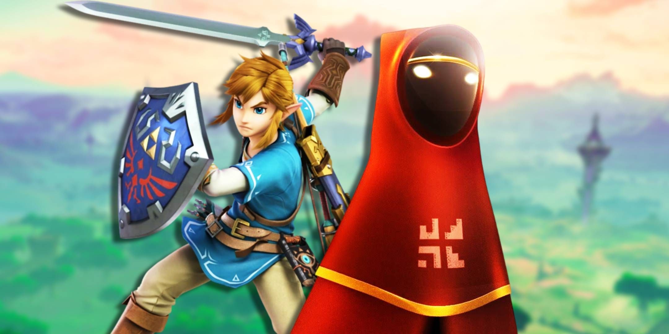 Link from BOTW next to Journey protagonist.