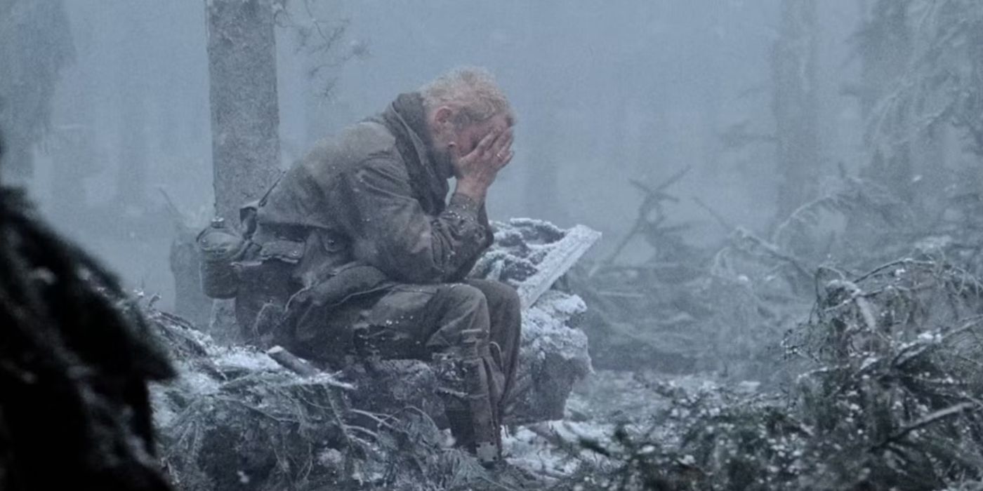 Buck (Neal McDonough) with his head in his hands in Band of Brothers The Breaking Point.