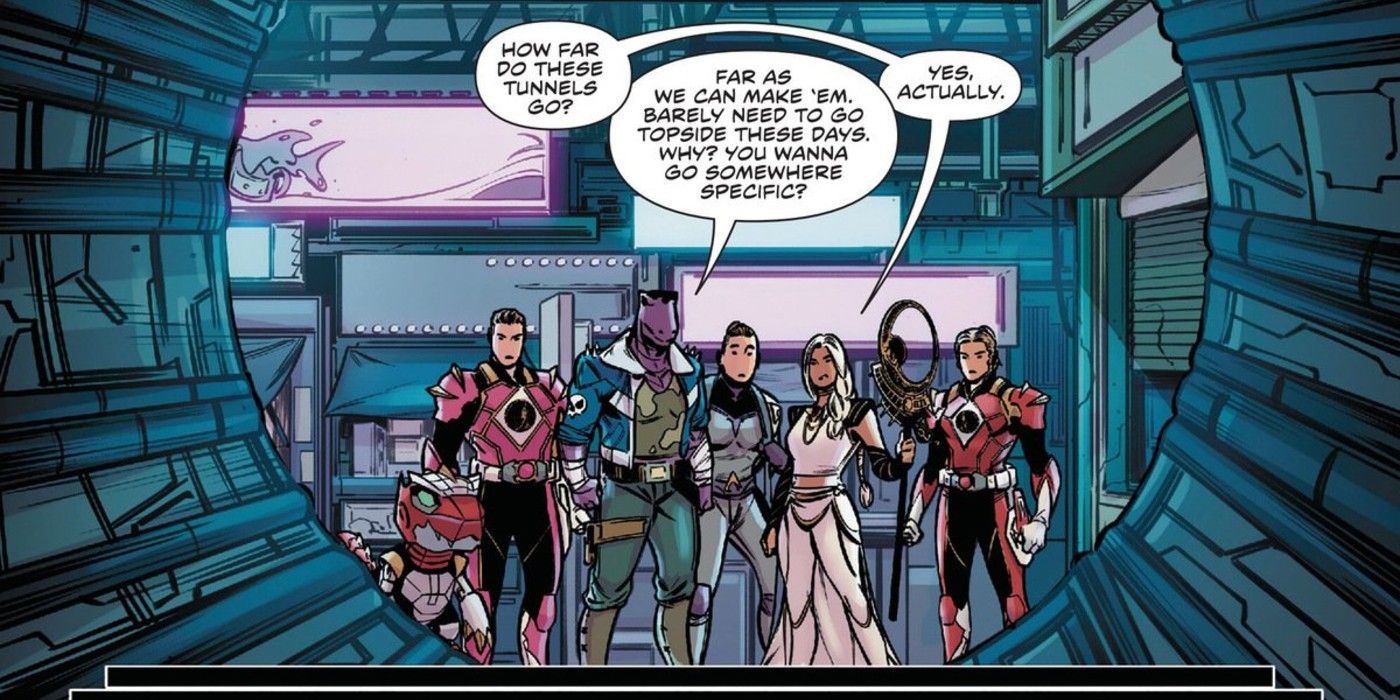 Bulk the Red and Pink Rangers Rita Repulsa Teezee and one of the mutants in Power Rangers Prime #7