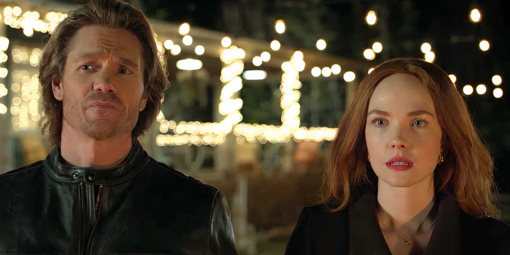 Cal (Chad Michael Murray) and Maggie (Morgan Kohan) look shocked in Sullivan's Crossing season 3