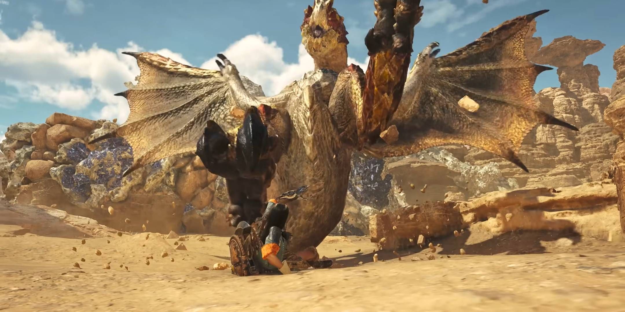Monster Hunter Wilds Seregios attacking a hunter