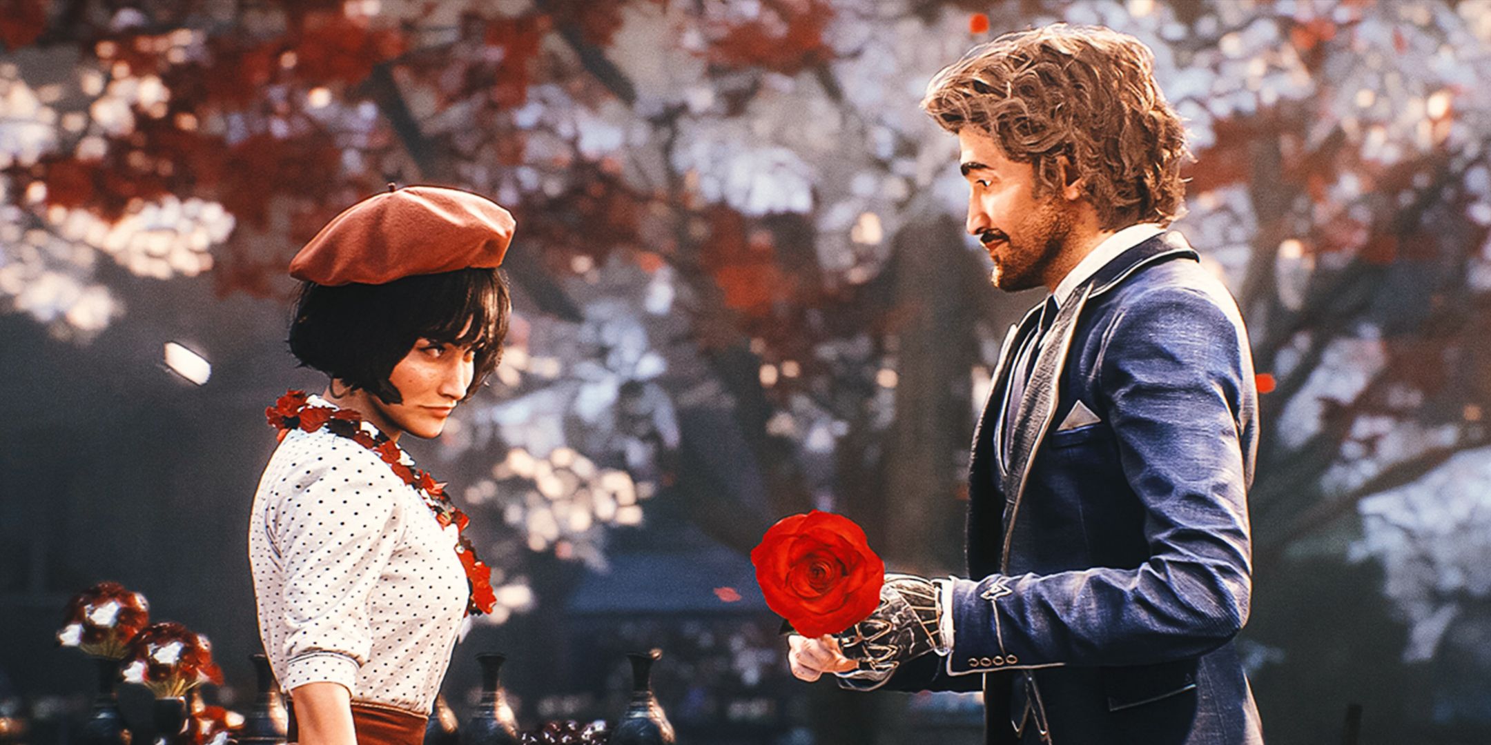 Gustave giving Sophie a rose at the start of Clair Obscur: Expedition 33.