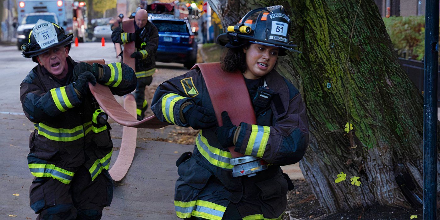 David Eigenberg as Christopher Herrmann and Katelynn Shennett as Kylie Estevez in Chicago Fire