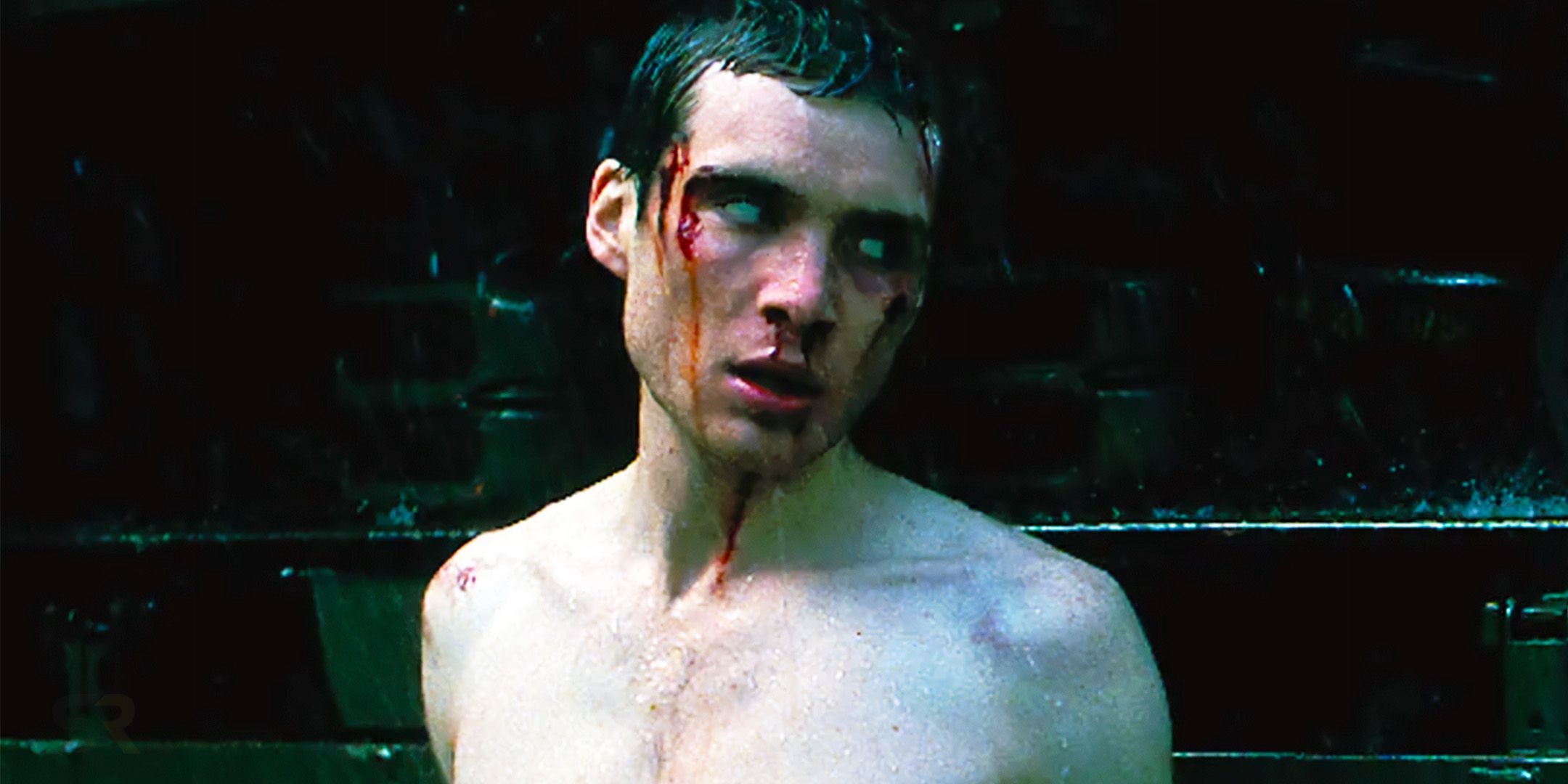 Cillian Murphy as Jim with blood all over his face in 28 Days Later