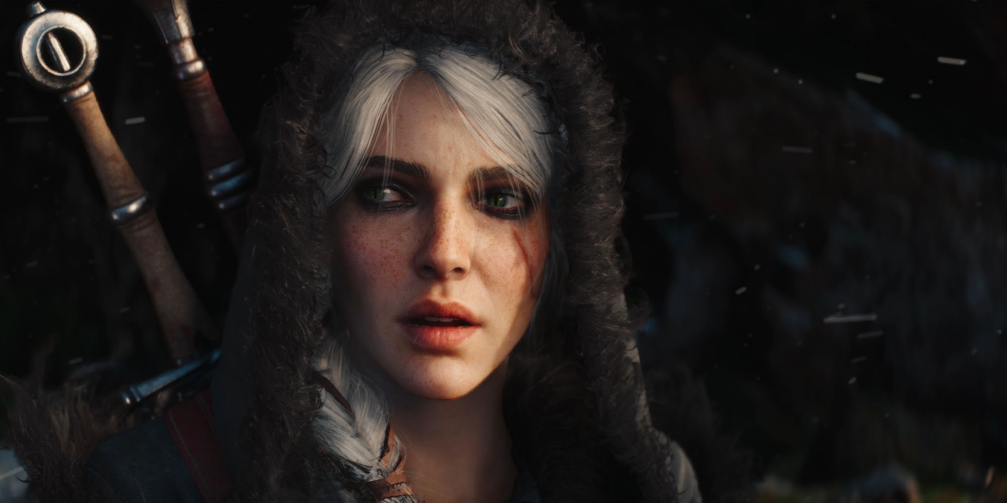 Ciri wearing a hood in the snow in The Witcher 4's tech demo