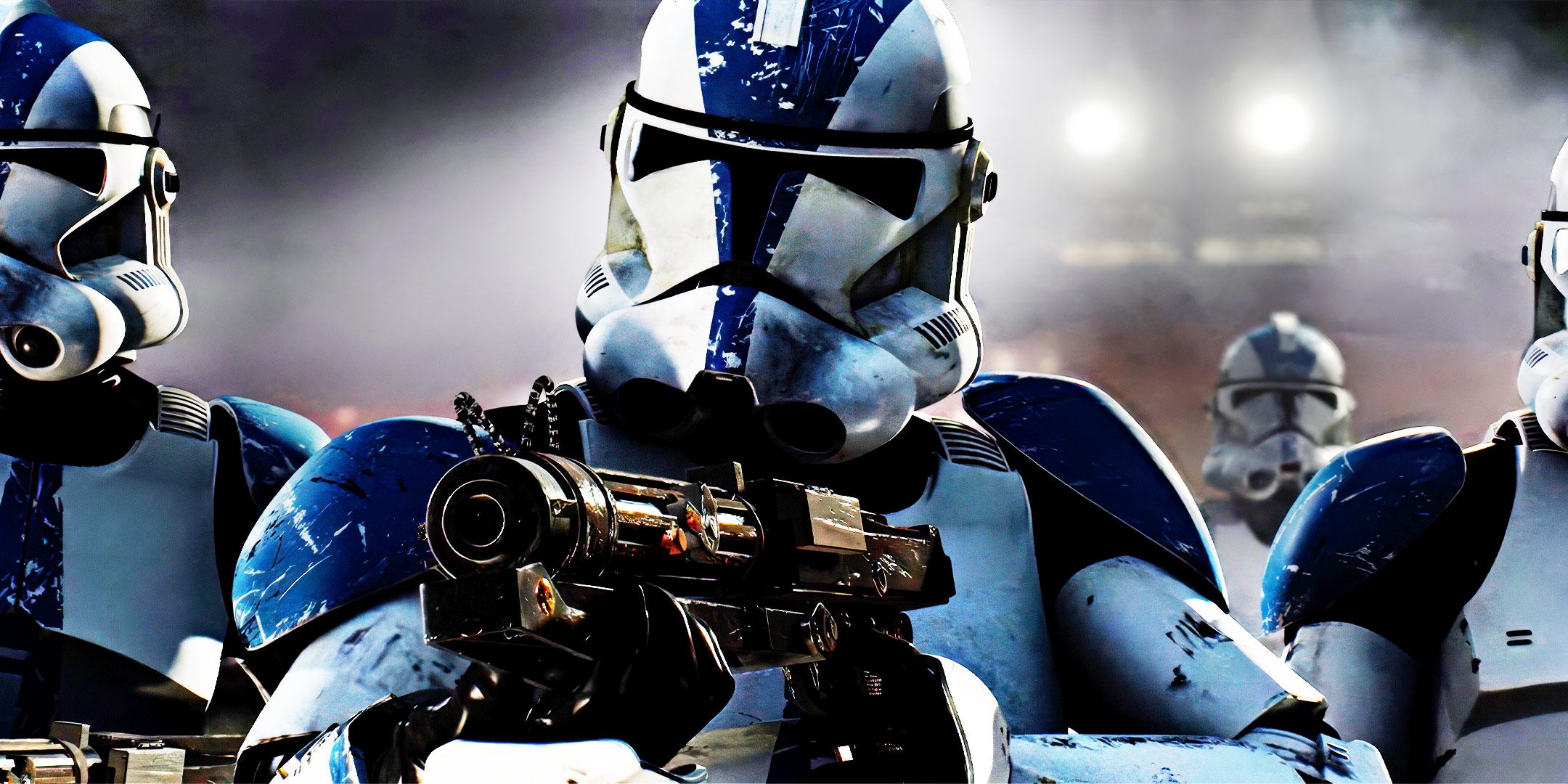 Clone Troopers holding up blasters during Order 66 in Revenge of the Sith