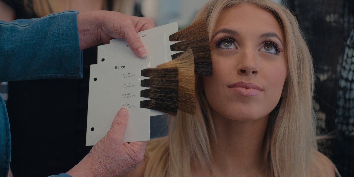 America's Sweethearts Dallas Cowboys Cheerleader Kelly Villares getting hair colors tested with her skin tone.