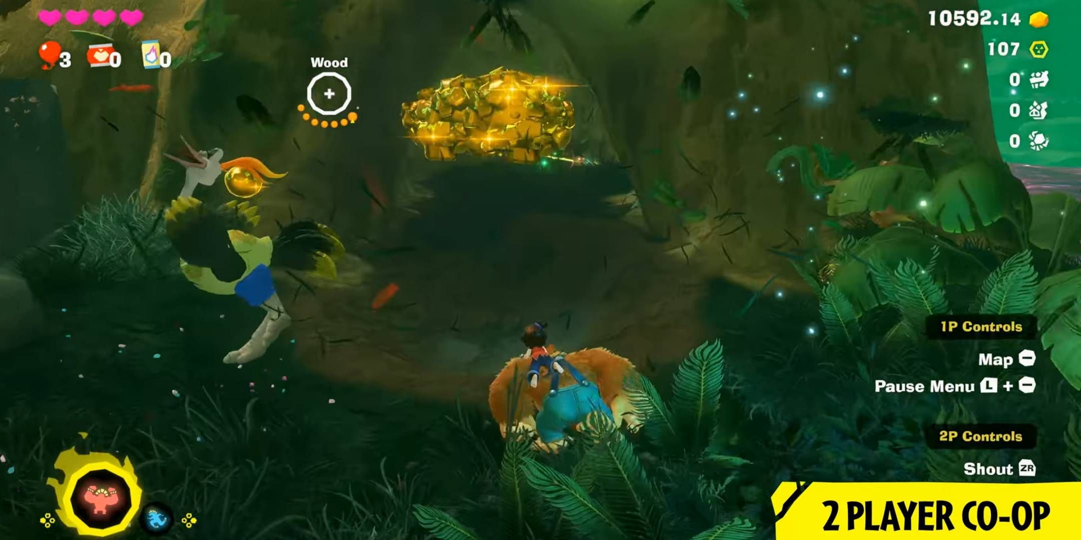 Donkey Kong running through a jungle while Pauline aims at a tree in Donkey Kong Bananza.