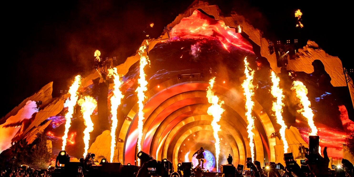 Travis Scott performing at the Astroworld Festival 2021