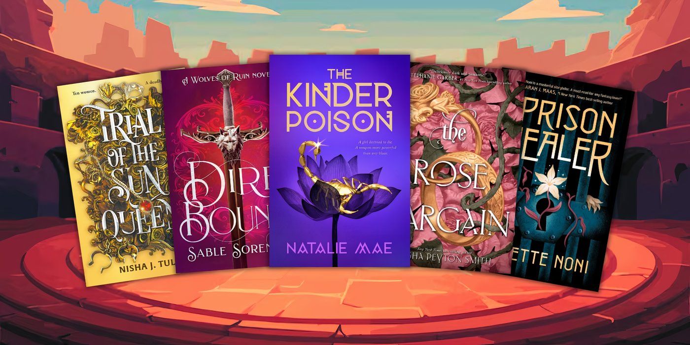 Trial of the Sun Queen, Direbound, The Kinder Poison, The Rose Bargain, and The Prison Healer book covers