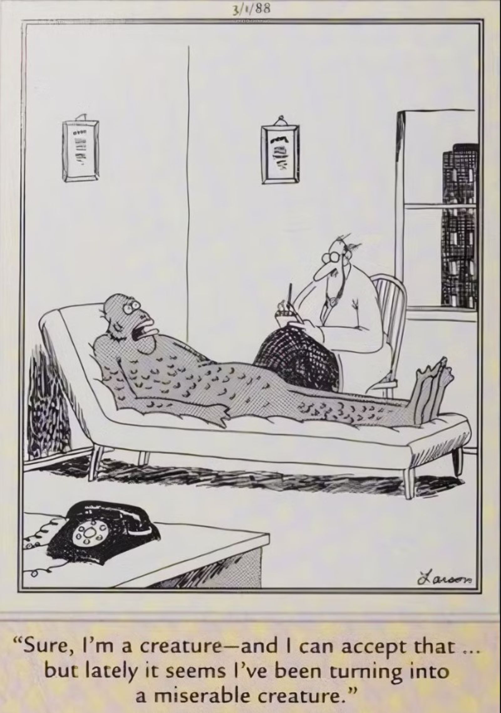 Thérapie de créature de bandes dessinées de loin -1