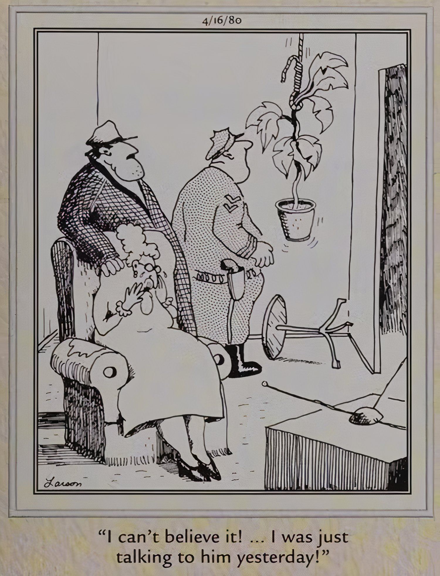 Far Side Houseplant Hangs Itself