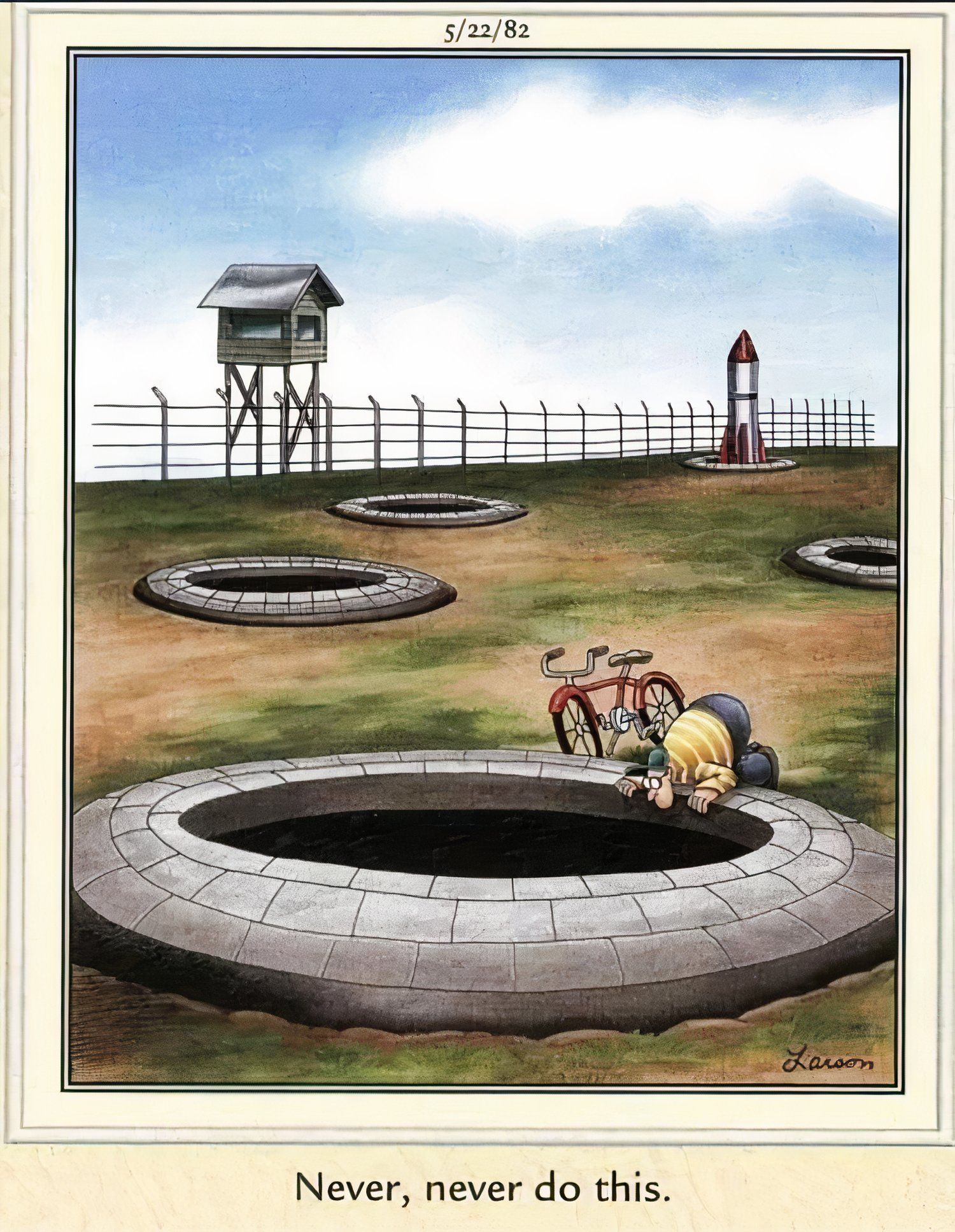 Far Side Kid Peering into Missile Silo